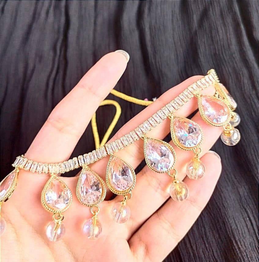 Gold Plated Teardrop Necklace Set with Diamonds for Women